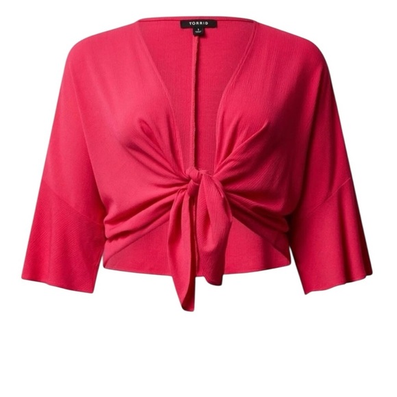 Torrid Washable Gauze Tie Front Crop Kimono Women’s Size 3X Pink Draped - Picture 5 of 11